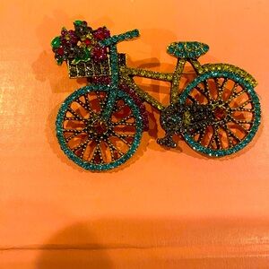 Colorful Bicycle Brooch with Rhinestones